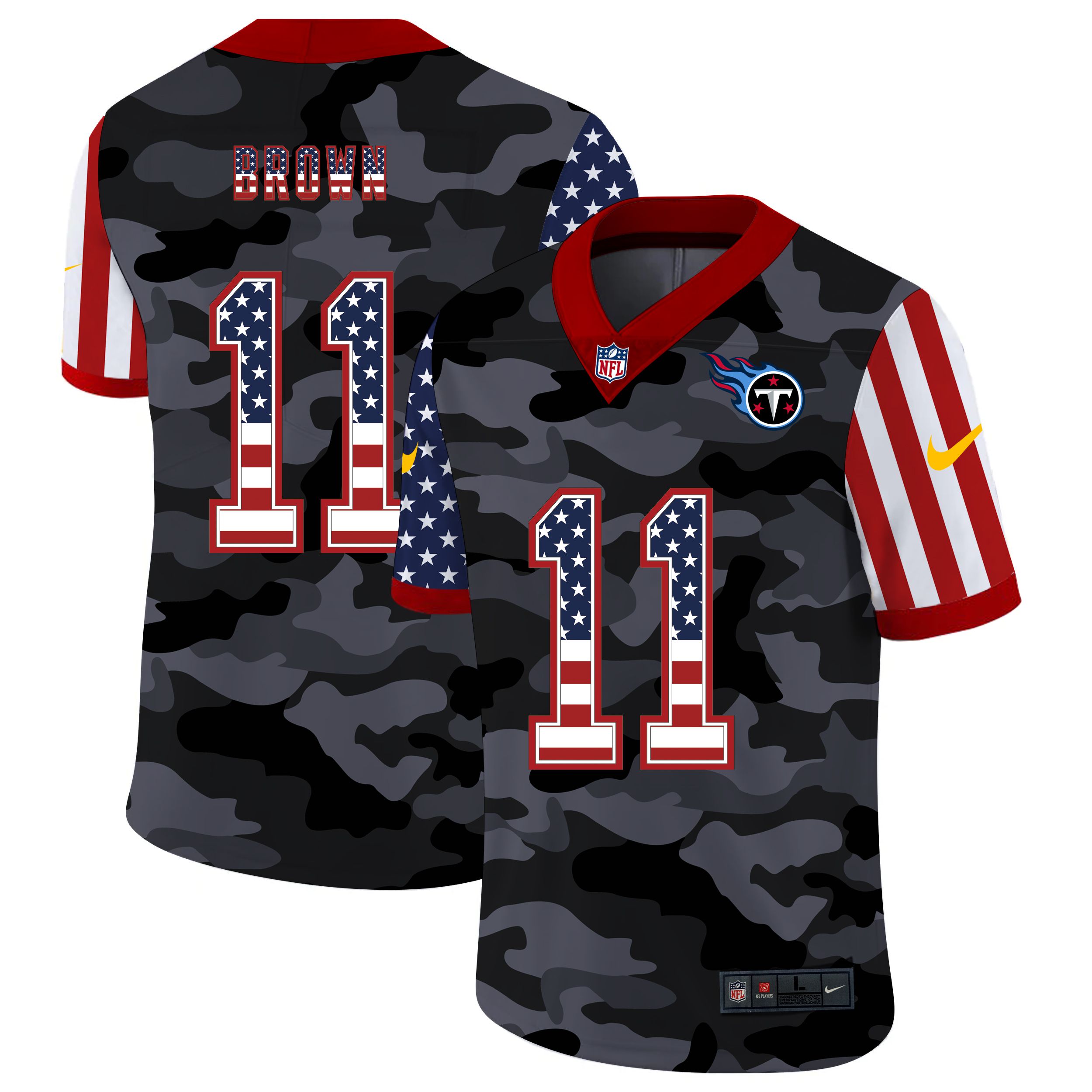 Men Tennessee Titans #11 Brown 2020 Nike USA Camo Salute to Service Limited NFL Jerseys